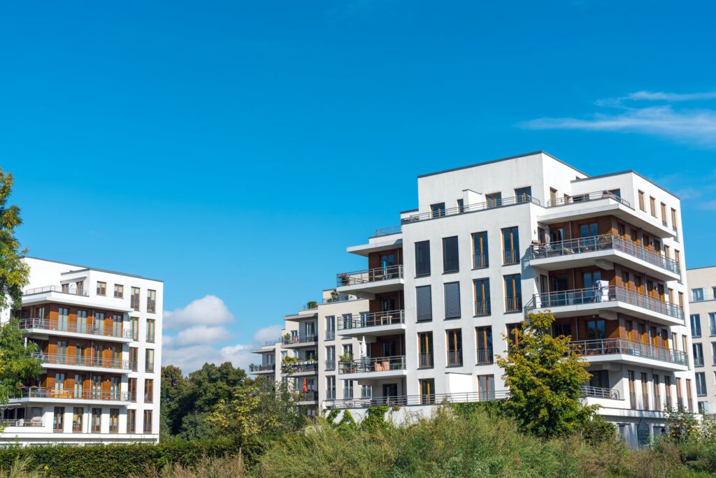 Housing development area with new apartment house